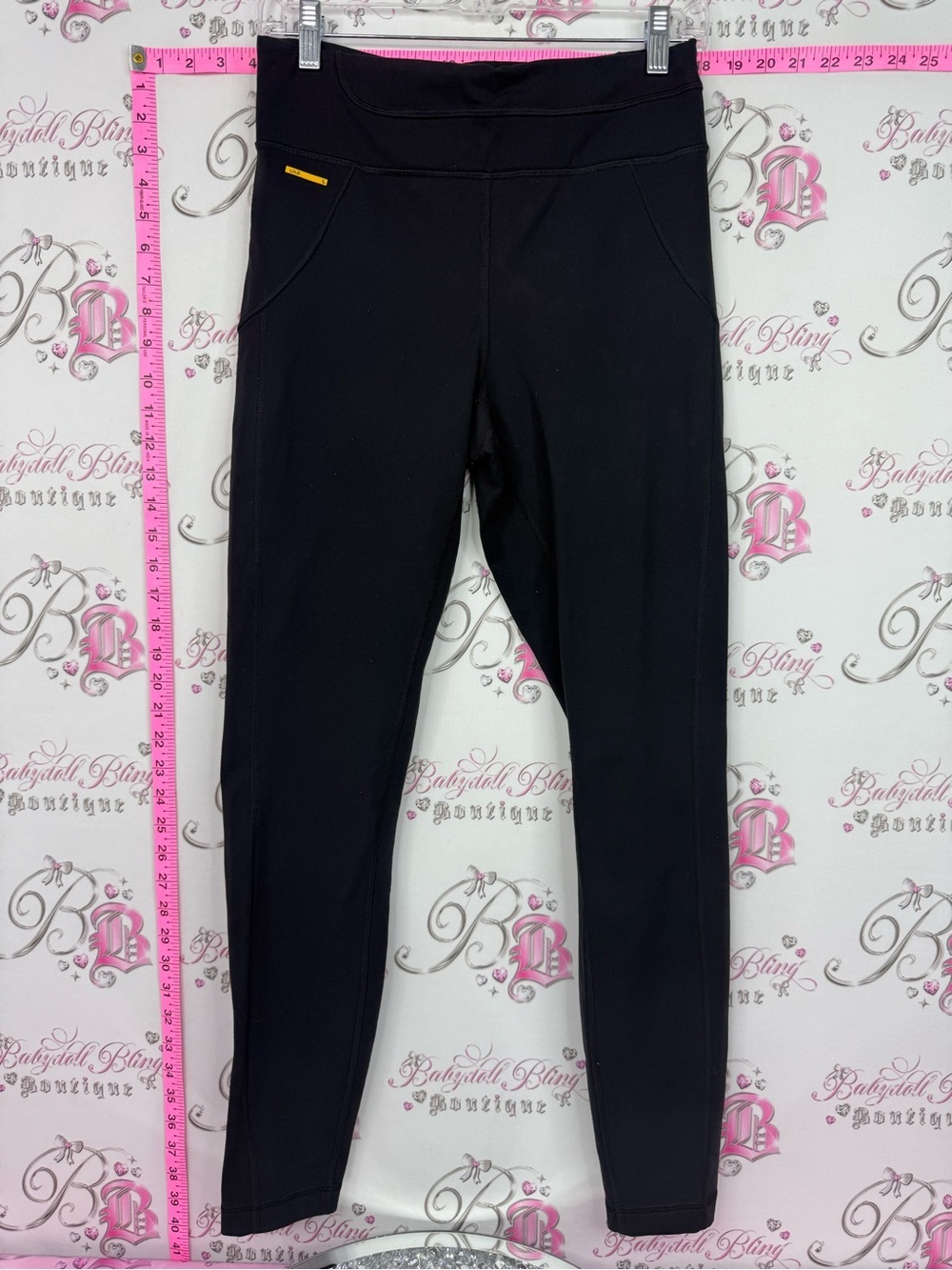 Lole Black Active Performance Leggings with Yellow Detail
